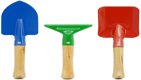 Kids Garden Tools Set Made of Metal with Sturdy Wooden Handle. Safe & Right Size