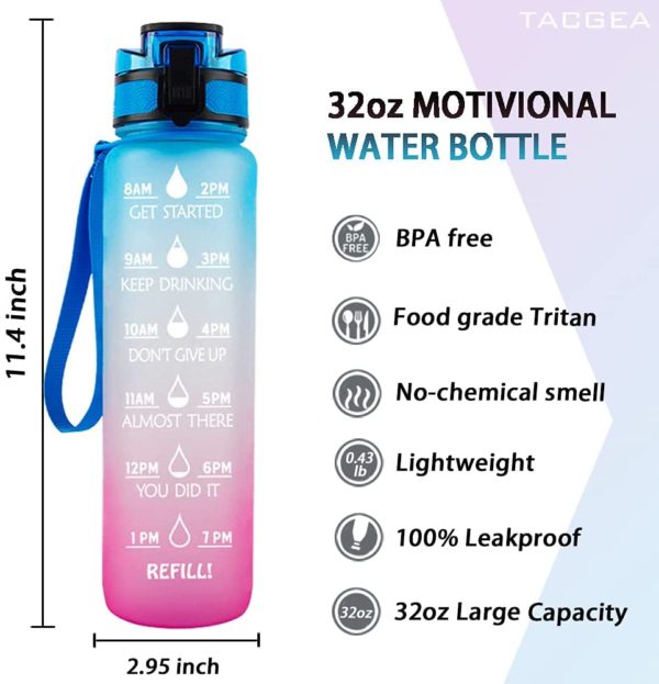 Water Bottle 32oz, Motivational Sports Water Bottle - Image 2